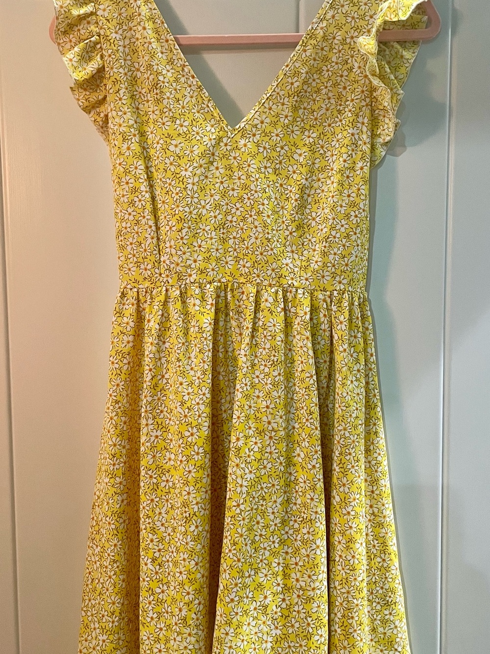Yellow Floral Ruffle-Sleeve Dress